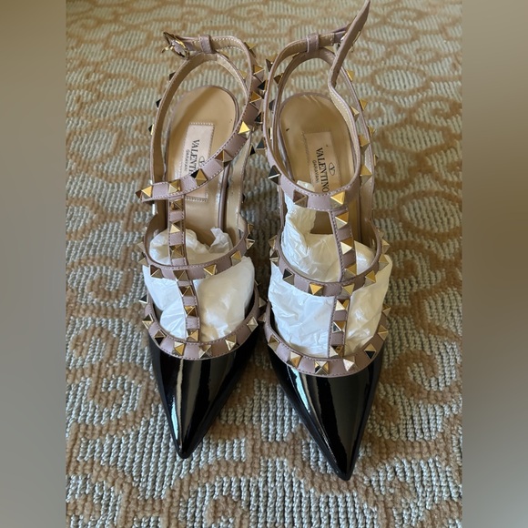 Valentino Garavani Rockstud Caged 100mm Slingback Pumps Size 37 Black and Nude - Picture 3 of 7